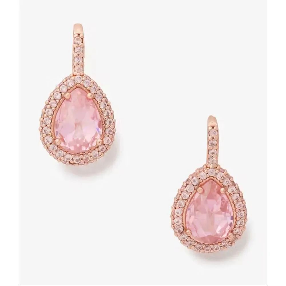 Kate Spade NEW Pink Pavé Halo Drop Earrings Brilliant Statements